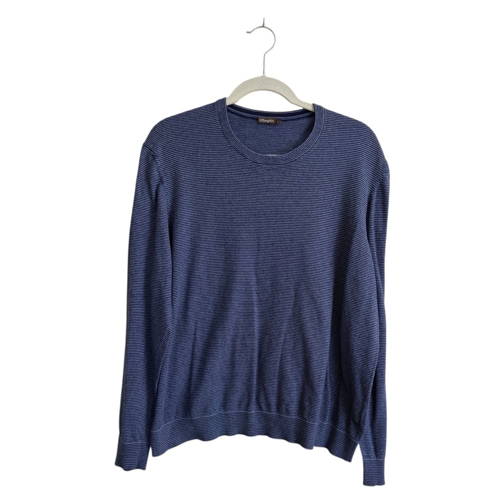 J.McLaughlin Sweater Mens L Blue Striped Cotton Cashmere Long Sleeve Pullover